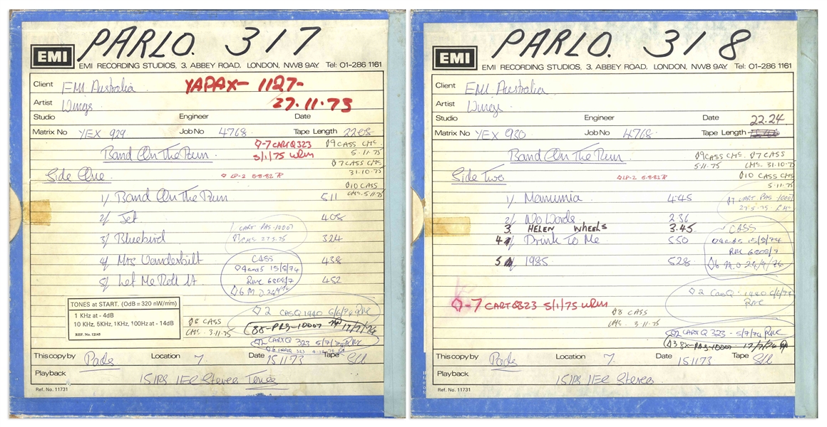 Paul McCartney and Wings Original 1973 Production Master Tapes for the ''Band on the Run''